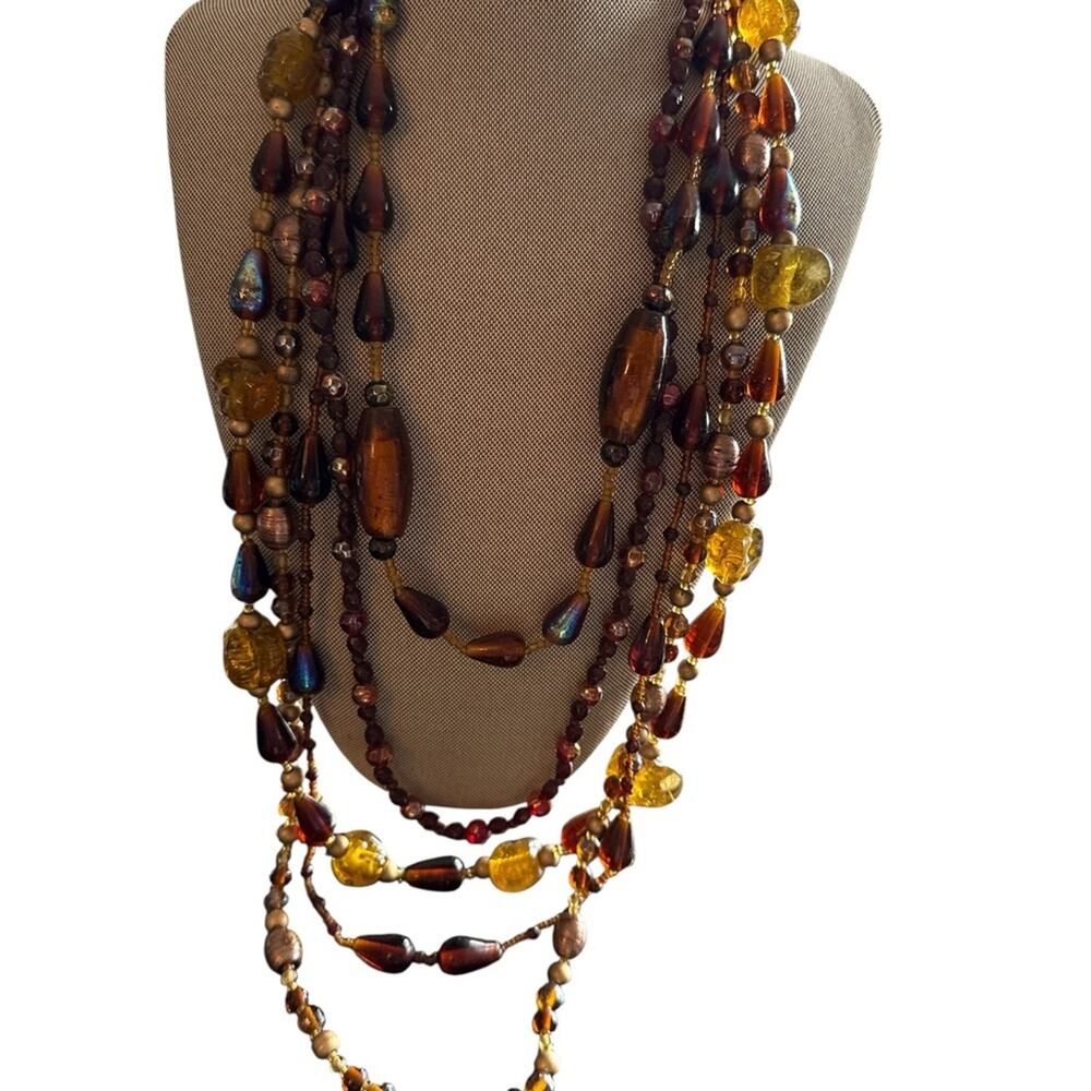 Multi-Strand Amber Bead Necklace - Women's Jewelry